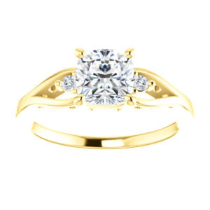 Cubic Zirconia Engagement Ring- The Willie Jo (Customizable 3-stone Cushion Cut Design with Small Round Cut Accents and Decorative Cathedral Trellis) - Image 4