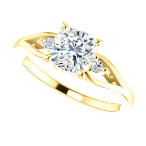 Cubic Zirconia Engagement Ring- The Willie Jo (Customizable 3-stone Cushion Cut Design with Small Round Cut Accents and Decorative Cathedral Trellis) - Image 6