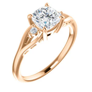 Cubic Zirconia Engagement Ring- The Willie Jo (Customizable 3-stone Cushion Cut Design with Small Round Cut Accents and Decorative Cathedral Trellis) - Image 7