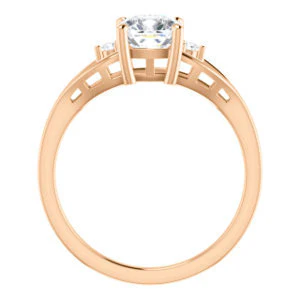 Cubic Zirconia Engagement Ring- The Willie Jo (Customizable 3-stone Cushion Cut Design with Small Round Cut Accents and Decorative Cathedral Trellis) - Image 8