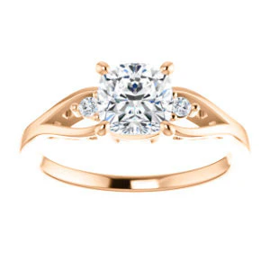 Cubic Zirconia Engagement Ring- The Willie Jo (Customizable 3-stone Cushion Cut Design with Small Round Cut Accents and Decorative Cathedral Trellis) - Image 9