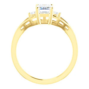 Cubic Zirconia Engagement Ring- The Willie Jo (Customizable 3-stone Emerald Cut Design with Small Round Cut Accents and Decorative Cathedral Trellis) - Image 3