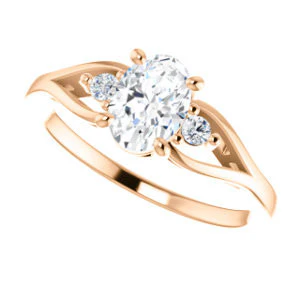 Cubic Zirconia Engagement Ring- The Willie Jo (Customizable 3-stone Oval Cut Design with Small Round Cut Accents and Decorative Cathedral Trellis) - Image 11