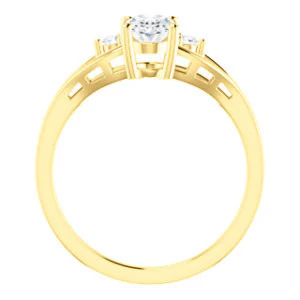 Cubic Zirconia Engagement Ring- The Willie Jo (Customizable 3-stone Oval Cut Design with Small Round Cut Accents and Decorative Cathedral Trellis) - Image 3