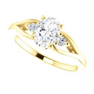 Cubic Zirconia Engagement Ring- The Willie Jo (Customizable 3-stone Oval Cut Design with Small Round Cut Accents and Decorative Cathedral Trellis) - Image 6