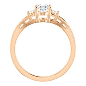 Cubic Zirconia Engagement Ring- The Willie Jo (Customizable 3-stone Oval Cut Design with Small Round Cut Accents and Decorative Cathedral Trellis) - Image 8