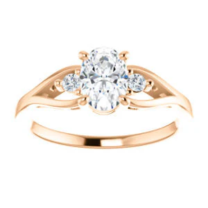 Cubic Zirconia Engagement Ring- The Willie Jo (Customizable 3-stone Oval Cut Design with Small Round Cut Accents and Decorative Cathedral Trellis) - Image 9