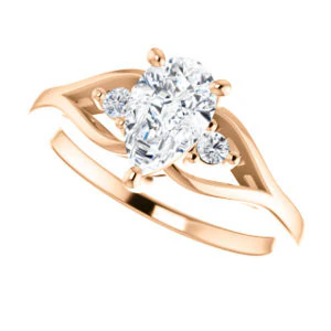 Cubic Zirconia Engagement Ring- The Willie Jo (Customizable 3-stone Pear Cut Design with Small Round Cut Accents and Decorative Cathedral Trellis) - Image 11