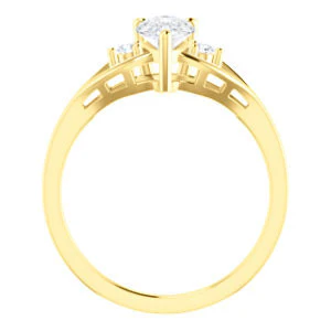 Cubic Zirconia Engagement Ring- The Willie Jo (Customizable 3-stone Pear Cut Design with Small Round Cut Accents and Decorative Cathedral Trellis) - Image 3