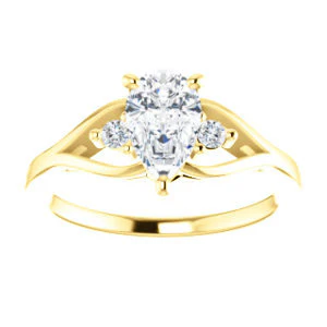 Cubic Zirconia Engagement Ring- The Willie Jo (Customizable 3-stone Pear Cut Design with Small Round Cut Accents and Decorative Cathedral Trellis) - Image 4