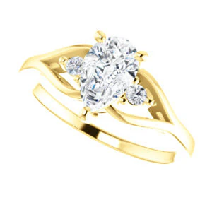 Cubic Zirconia Engagement Ring- The Willie Jo (Customizable 3-stone Pear Cut Design with Small Round Cut Accents and Decorative Cathedral Trellis) - Image 6