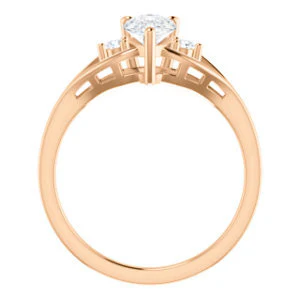 Cubic Zirconia Engagement Ring- The Willie Jo (Customizable 3-stone Pear Cut Design with Small Round Cut Accents and Decorative Cathedral Trellis) - Image 8