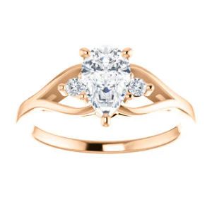 Cubic Zirconia Engagement Ring- The Willie Jo (Customizable 3-stone Pear Cut Design with Small Round Cut Accents and Decorative Cathedral Trellis) - Image 9