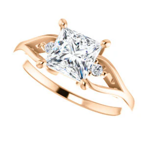 Cubic Zirconia Engagement Ring- The Willie Jo (Customizable 3-stone Princess Cut Design with Small Round Cut Accents and Decorative Cathedral Trellis) - Image 11