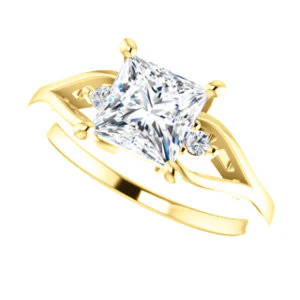 Cubic Zirconia Engagement Ring- The Willie Jo (Customizable 3-stone Princess Cut Design with Small Round Cut Accents and Decorative Cathedral Trellis) - Image 6