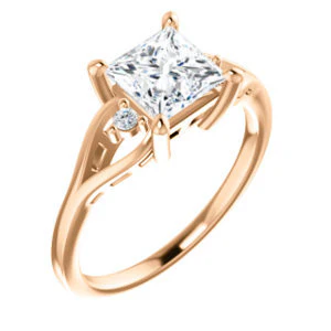 Cubic Zirconia Engagement Ring- The Willie Jo (Customizable 3-stone Princess Cut Design with Small Round Cut Accents and Decorative Cathedral Trellis) - Image 7