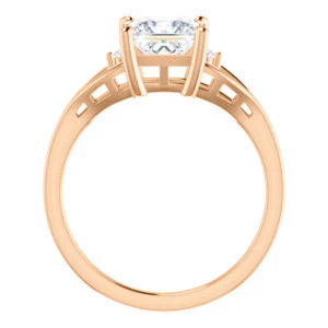 Cubic Zirconia Engagement Ring- The Willie Jo (Customizable 3-stone Princess Cut Design with Small Round Cut Accents and Decorative Cathedral Trellis) - Image 8