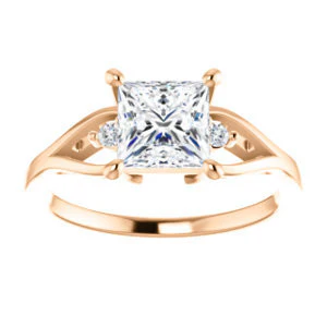 Cubic Zirconia Engagement Ring- The Willie Jo (Customizable 3-stone Princess Cut Design with Small Round Cut Accents and Decorative Cathedral Trellis) - Image 9