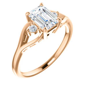 Cubic Zirconia Engagement Ring- The Willie Jo (Customizable 3-stone Radiant Cut Design with Small Round Cut Accents and Decorative Cathedral Trellis) - Image 7