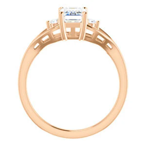 Cubic Zirconia Engagement Ring- The Willie Jo (Customizable 3-stone Radiant Cut Design with Small Round Cut Accents and Decorative Cathedral Trellis) - Image 8