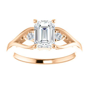 Cubic Zirconia Engagement Ring- The Willie Jo (Customizable 3-stone Radiant Cut Design with Small Round Cut Accents and Decorative Cathedral Trellis) - Image 9