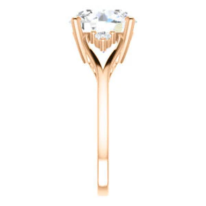 Cubic Zirconia Engagement Ring- The Willie Jo (Customizable 3-stone Round Cut Design with Small Round Cut Accents and Decorative Cathedral Trellis) - Image 10