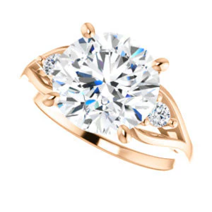Cubic Zirconia Engagement Ring- The Willie Jo (Customizable 3-stone Round Cut Design with Small Round Cut Accents and Decorative Cathedral Trellis) - Image 11