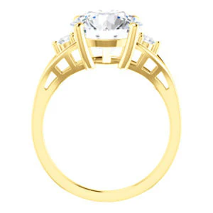 Cubic Zirconia Engagement Ring- The Willie Jo (Customizable 3-stone Round Cut Design with Small Round Cut Accents and Decorative Cathedral Trellis) - Image 3