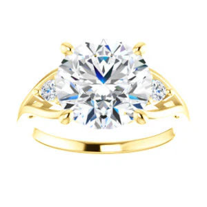 Cubic Zirconia Engagement Ring- The Willie Jo (Customizable 3-stone Round Cut Design with Small Round Cut Accents and Decorative Cathedral Trellis) - Image 4