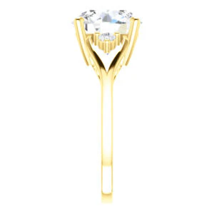 Cubic Zirconia Engagement Ring- The Willie Jo (Customizable 3-stone Round Cut Design with Small Round Cut Accents and Decorative Cathedral Trellis) - Image 5