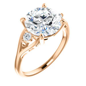 Cubic Zirconia Engagement Ring- The Willie Jo (Customizable 3-stone Round Cut Design with Small Round Cut Accents and Decorative Cathedral Trellis) - Image 7