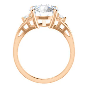 Cubic Zirconia Engagement Ring- The Willie Jo (Customizable 3-stone Round Cut Design with Small Round Cut Accents and Decorative Cathedral Trellis) - Image 8