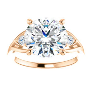 Cubic Zirconia Engagement Ring- The Willie Jo (Customizable 3-stone Round Cut Design with Small Round Cut Accents and Decorative Cathedral Trellis) - Image 9