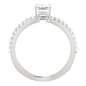 Cubic Zirconia Engagement Ring- The Yasmeen (Customizable Emerald Cut Style with Wide X-Split Pavé Band) - Image 3