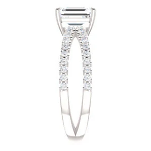 Cubic Zirconia Engagement Ring- The Yasmeen (Customizable Emerald Cut Style with Wide X-Split Pavé Band) - Image 5