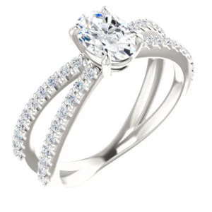 Cubic Zirconia Engagement Ring- The Yasmeen (Customizable Oval Cut Style with Wide X-Split Pavé Band) - Image 2