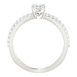 Cubic Zirconia Engagement Ring- The Yasmeen (Customizable Oval Cut Style with Wide X-Split Pavé Band) - Image 3