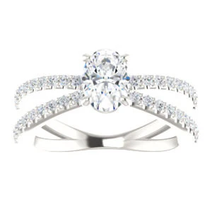 Cubic Zirconia Engagement Ring- The Yasmeen (Customizable Oval Cut Style with Wide X-Split Pavé Band) - Image 4