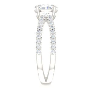 Cubic Zirconia Engagement Ring- The Yasmeen (Customizable Oval Cut Style with Wide X-Split Pavé Band) - Image 5