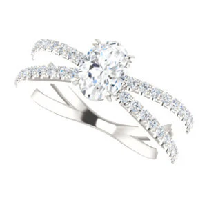 Cubic Zirconia Engagement Ring- The Yasmeen (Customizable Oval Cut Style with Wide X-Split Pavé Band) - Image 6