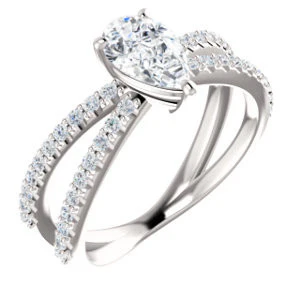 Cubic Zirconia Engagement Ring- The Yasmeen (Customizable Pear Cut Style with Wide X-Split Pavé Band) - Image 2
