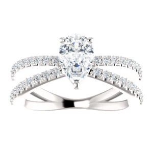 Cubic Zirconia Engagement Ring- The Yasmeen (Customizable Pear Cut Style with Wide X-Split Pavé Band) - Image 4