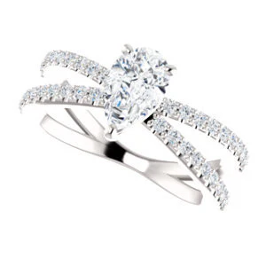 Cubic Zirconia Engagement Ring- The Yasmeen (Customizable Pear Cut Style with Wide X-Split Pavé Band) - Image 6