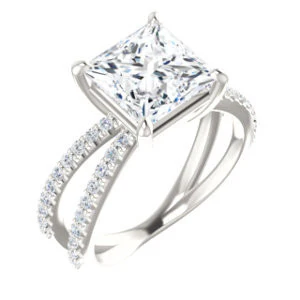 Cubic Zirconia Engagement Ring- The Yasmeen (Customizable Princess Cut Style with Wide X-Split Pavé Band) - Image 2