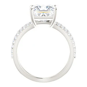 Cubic Zirconia Engagement Ring- The Yasmeen (Customizable Princess Cut Style with Wide X-Split Pavé Band) - Image 3