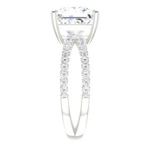Cubic Zirconia Engagement Ring- The Yasmeen (Customizable Princess Cut Style with Wide X-Split Pavé Band) - Image 5