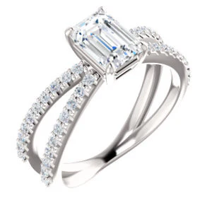 Cubic Zirconia Engagement Ring- The Yasmeen (Customizable Radiant Cut Style with Wide X-Split Pavé Band) - Image 2