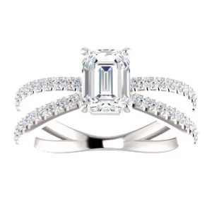 Cubic Zirconia Engagement Ring- The Yasmeen (Customizable Radiant Cut Style with Wide X-Split Pavé Band) - Image 4