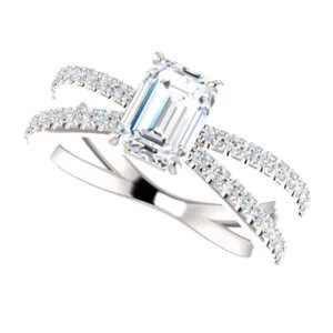 Cubic Zirconia Engagement Ring- The Yasmeen (Customizable Radiant Cut Style with Wide X-Split Pavé Band) - Image 6
