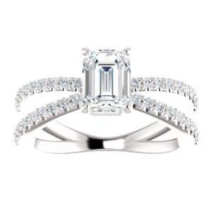 Cubic Zirconia Engagement Ring- The Yasmeen (Customizable Radiant Cut Style with Wide X-Split Pavé Band) - Image 7